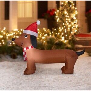 4ft Dachshund with Santa Hat Holiday Airblown Inflatable